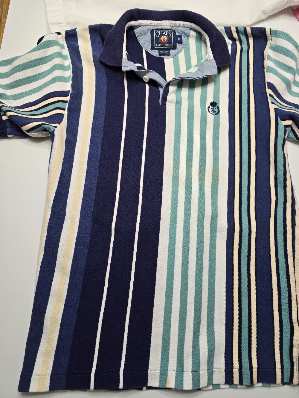 Chaps Men's Striped Polo Shirt in Navy & Teal